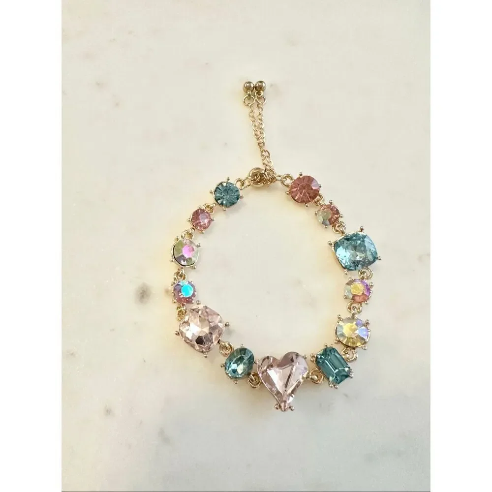Iridescent pink and blue rhinestone toggle friendship bracelet